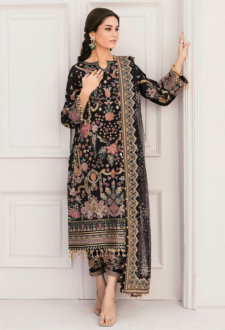 Baroque Heavy Embroidered Addawork Formal Bridal Collection-Black