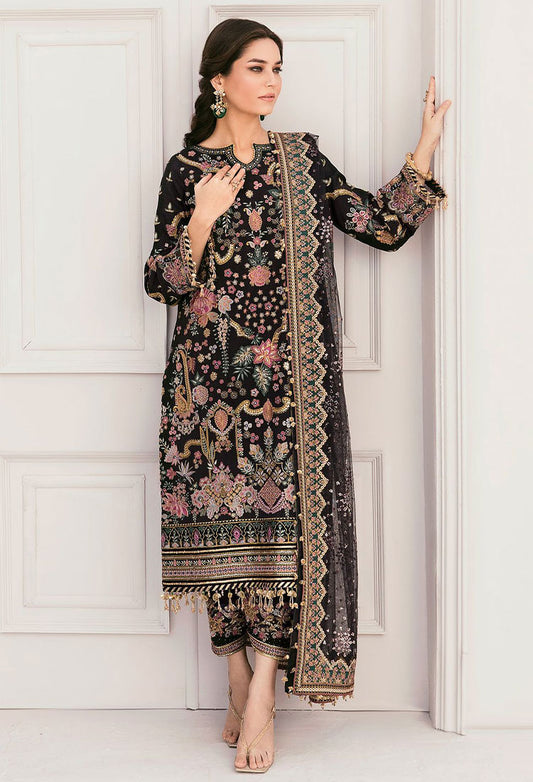 Baroque Heavy Embroidered Addawork Formal Bridal Collection-Black