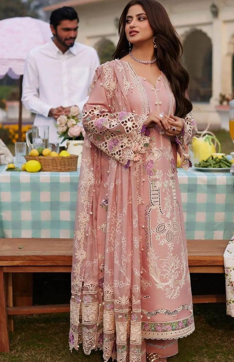 Elaf Peach Luxury  Embroidery Dress