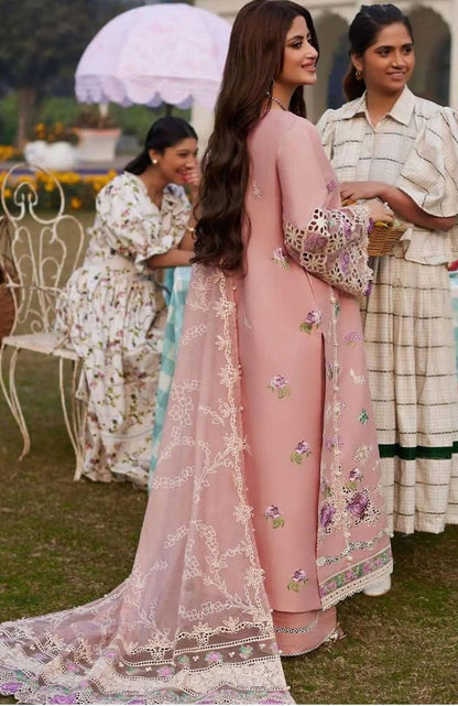 Elaf Peach Luxury  Embroidery Dress