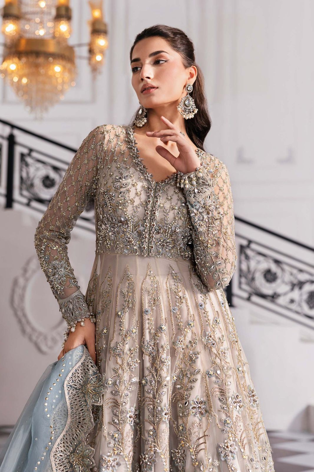 MARIA B HEAVILY EMBROIDERED MAXI