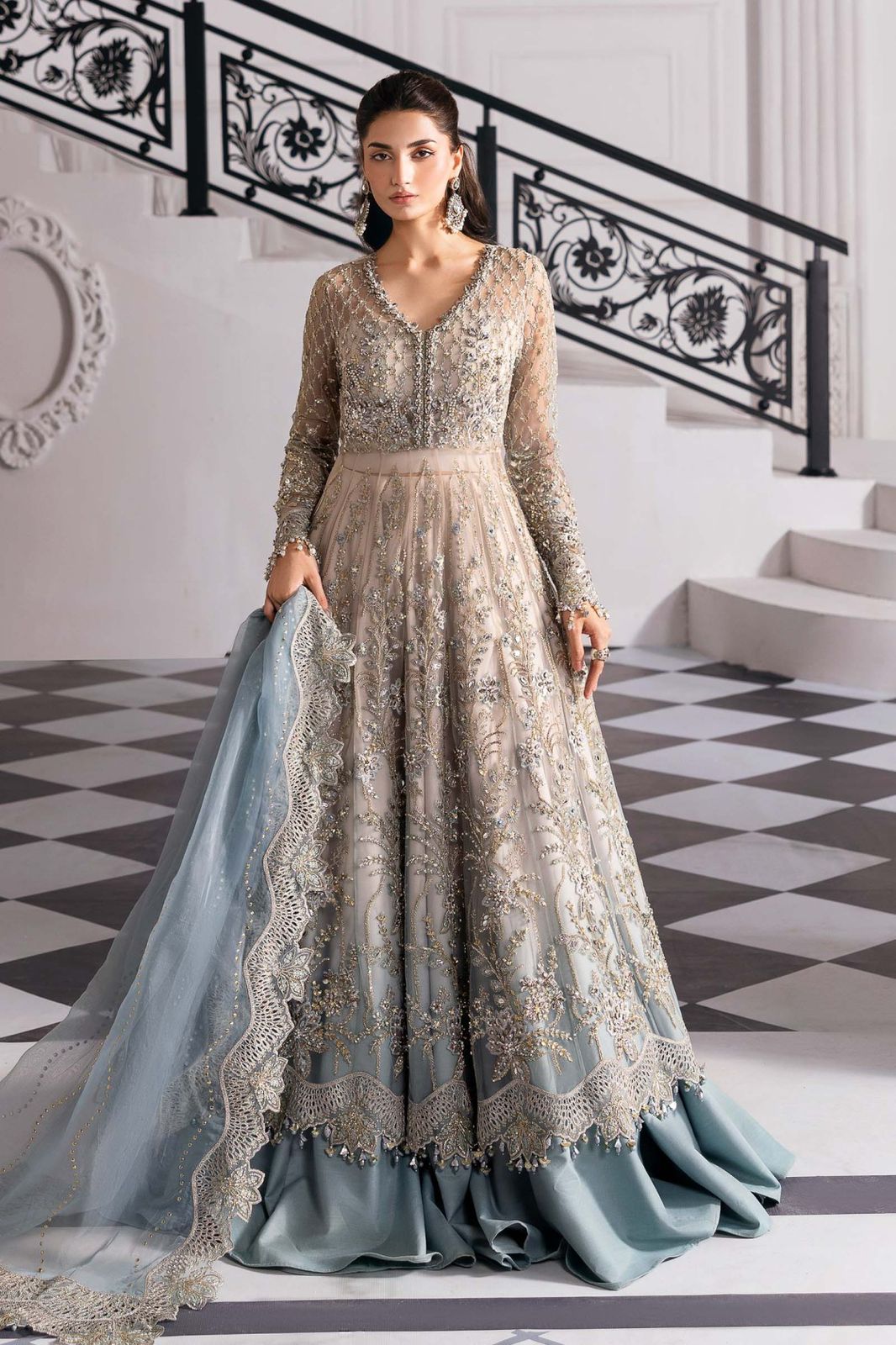 MARIA B HEAVILY EMBROIDERED MAXI