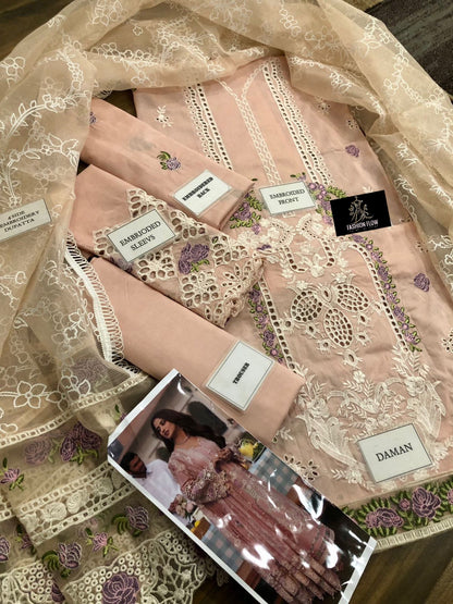 Elaf Peach Luxury  Embroidery Dress