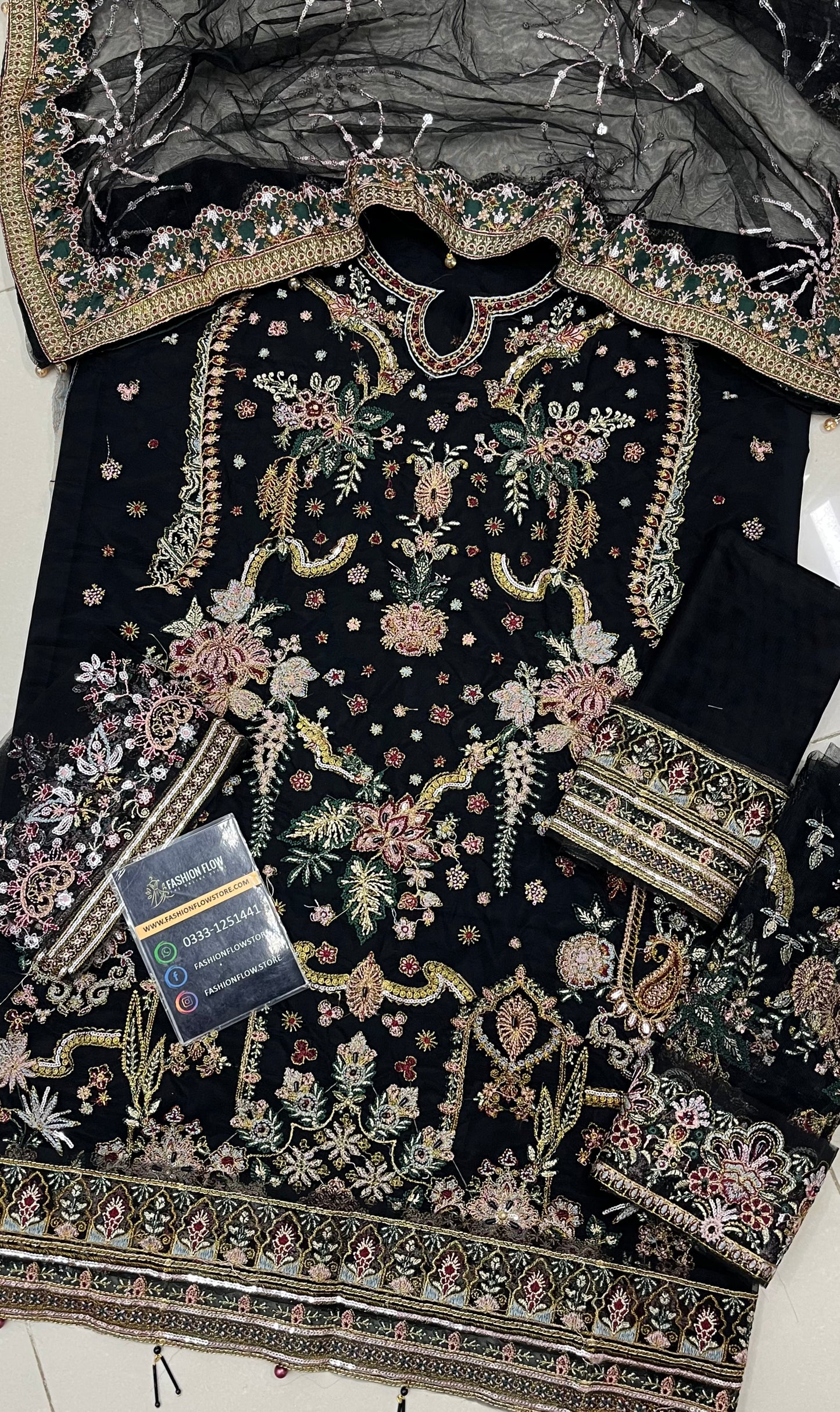 Baroque Heavy Embroidered Addawork Formal Bridal Collection-Black