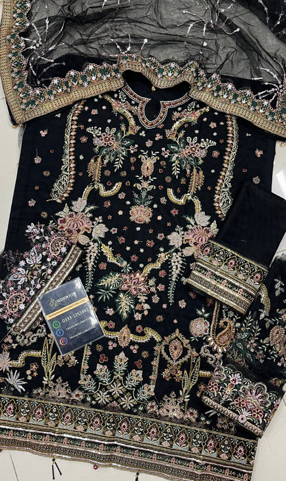 Baroque Heavy Embroidered Addawork Formal Bridal Collection-Black