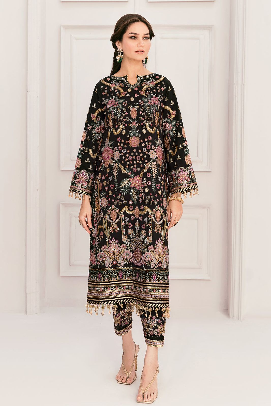 Baroque Heavy Embroidered Addawork Formal Bridal Collection-Black