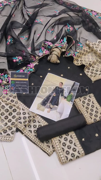 FASHION FLOW SEQUINS BLACK FORMAL RAW SILK